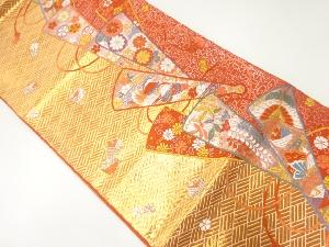 扇に糸巻き模様織出し袋帯